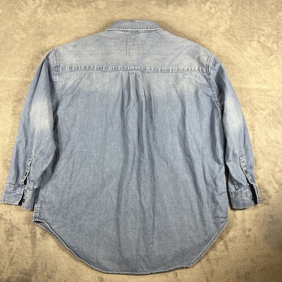 Aerie Anytime Fave Denim Shirt Women S Blue Long Sleeve Laganlook Oversize Baggy - Picture 2 of 7